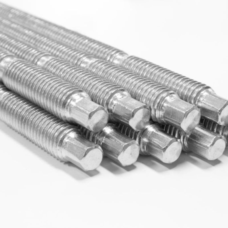 Metal studs with metric thread isolated on white background.